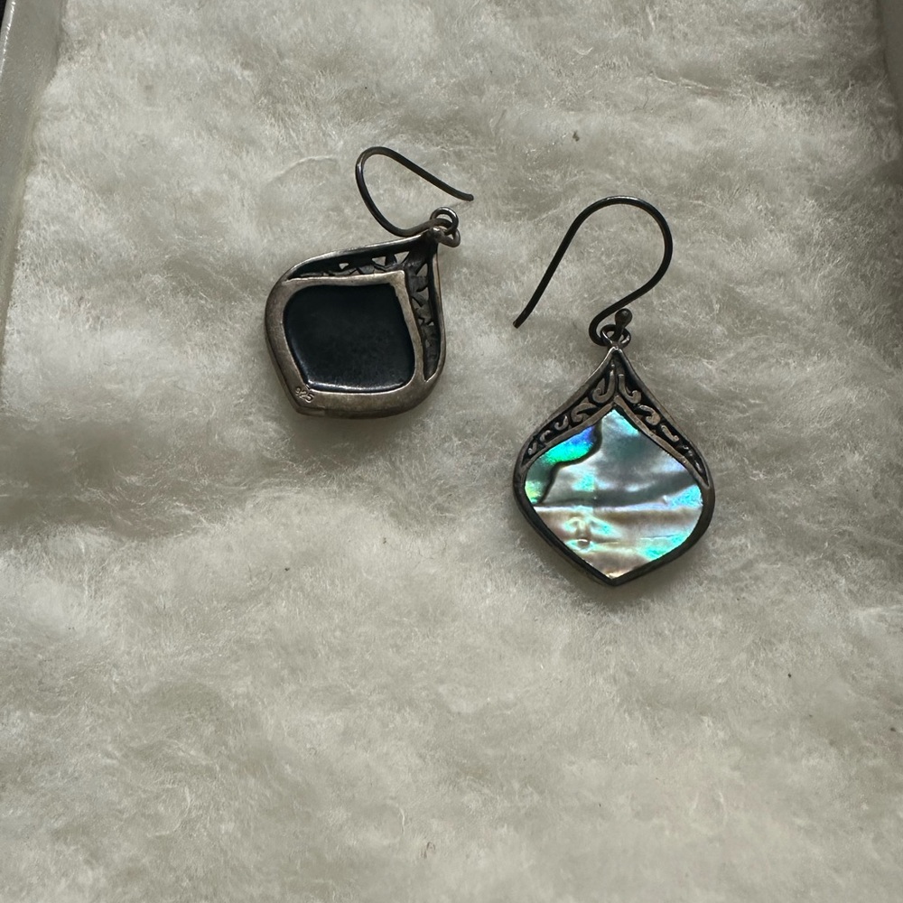 Iridescent  Silver and Blue Abalone Earrings - Picture 3 of 3